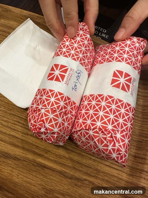 Food wrapped in branded paper