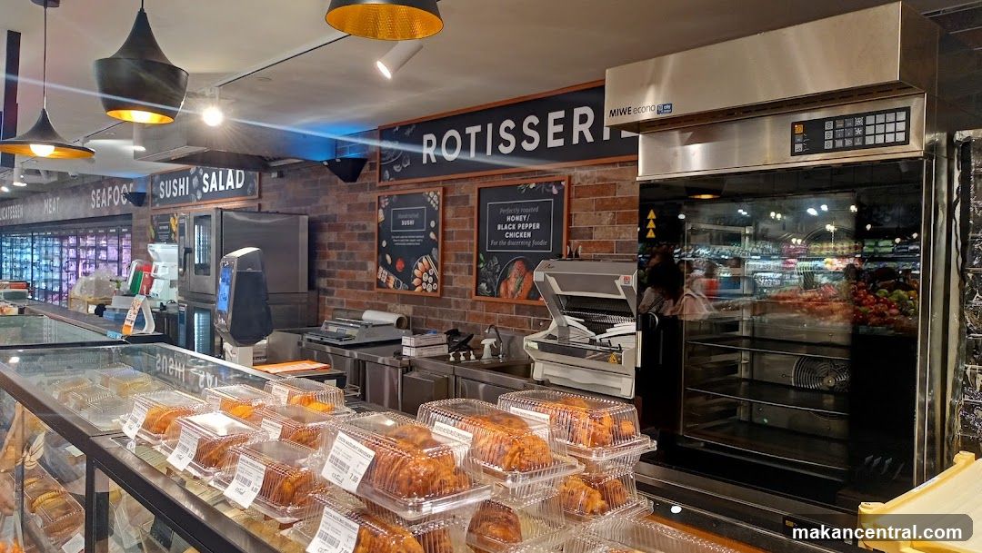 Interior of a food section in a supermarket
