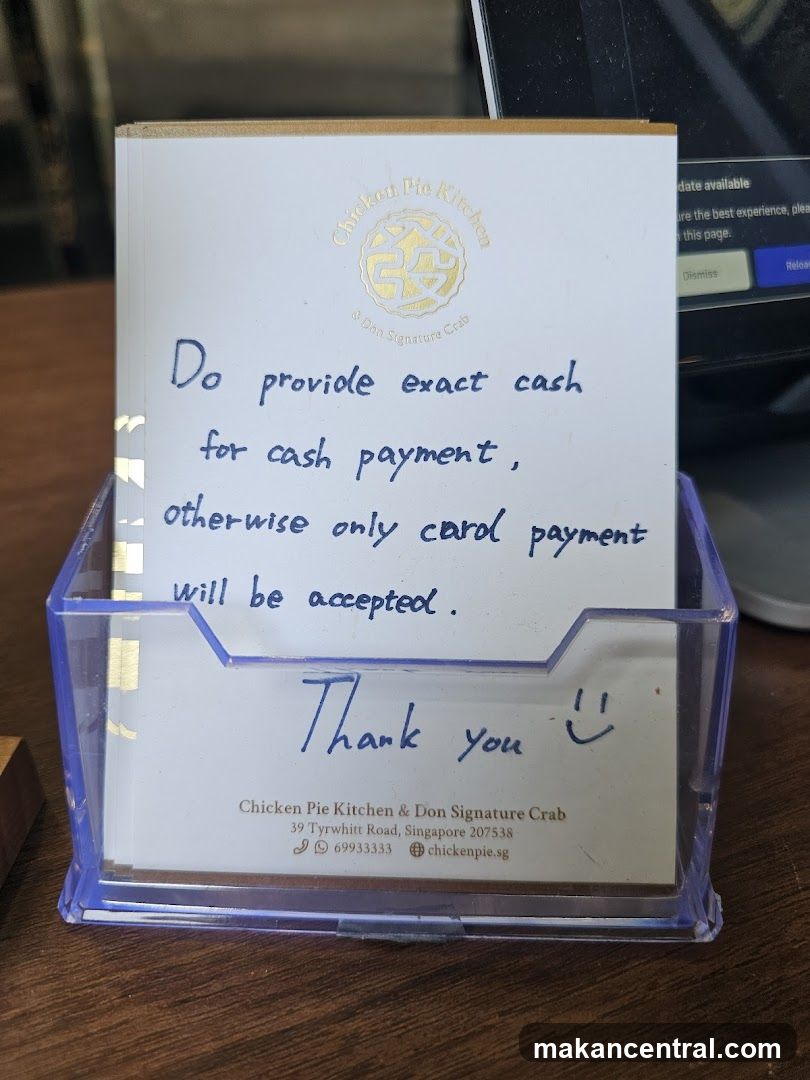 Chicken Pie Kitchen & Don Signature Crab payment notice