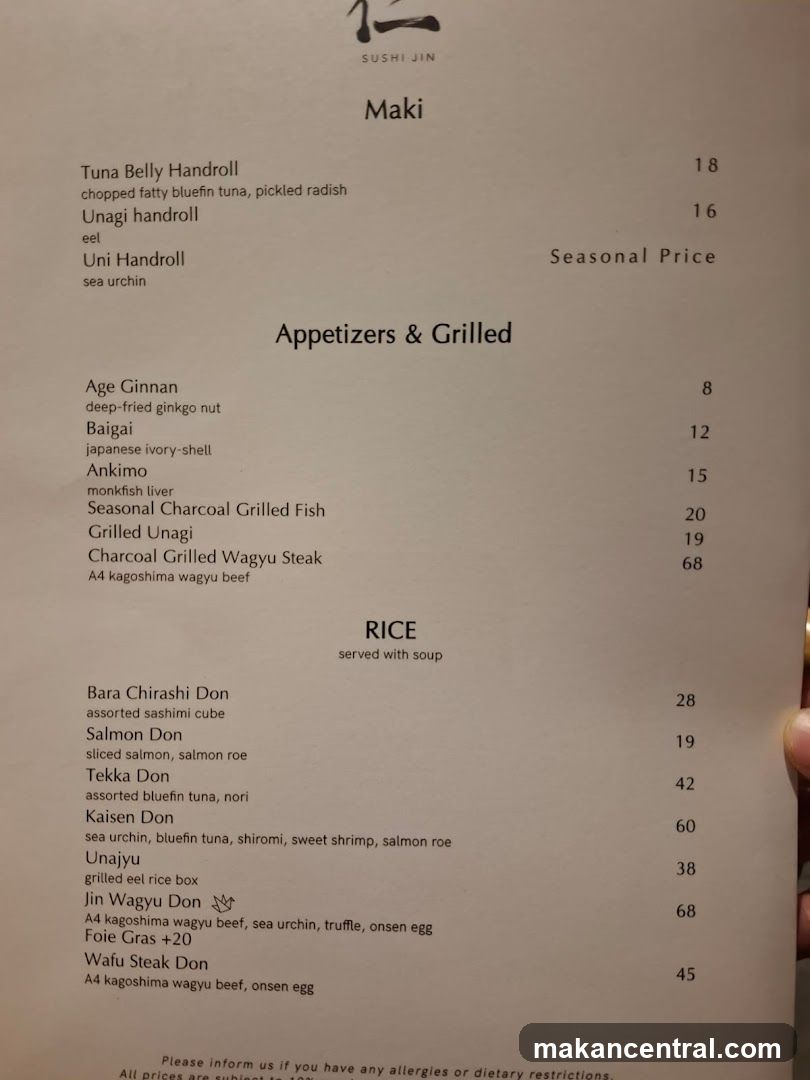 Sushi Jin Menu