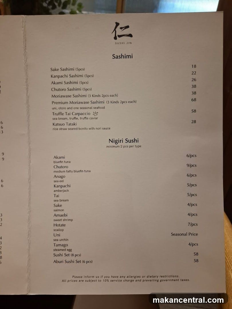 Sushi Jin Menu