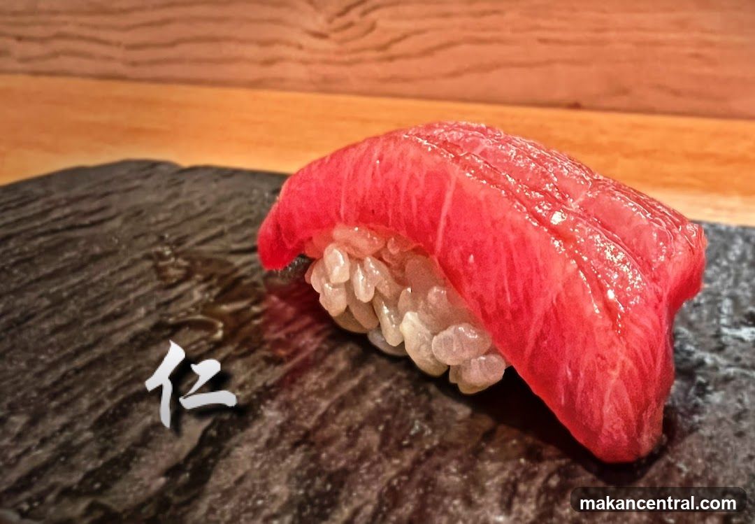 Sushi piece on stone plate