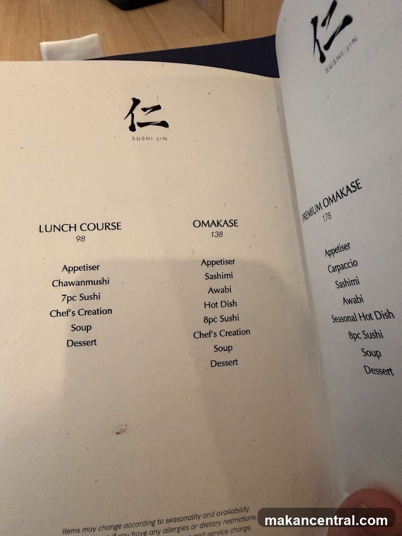 Sushi Jin Menu