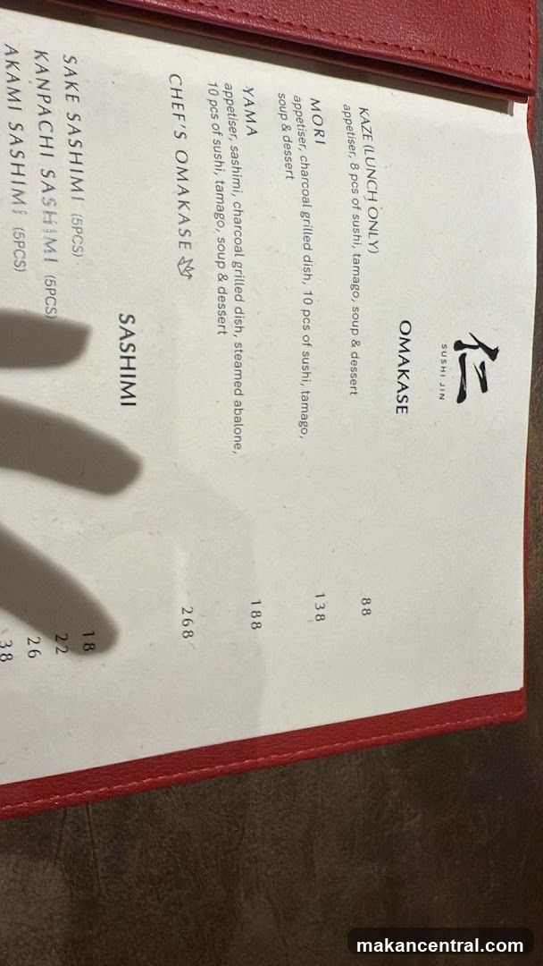 Sushi Jim Menu - Omakase Section