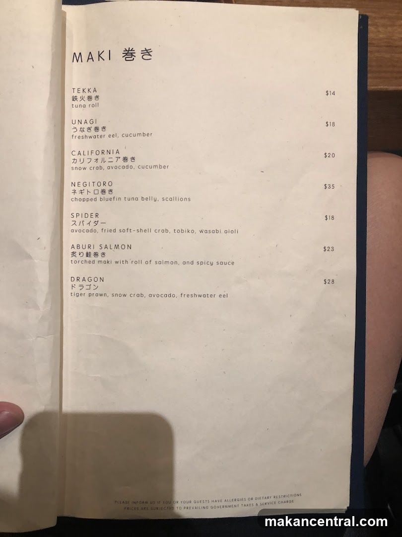 Maki Roll Menu
