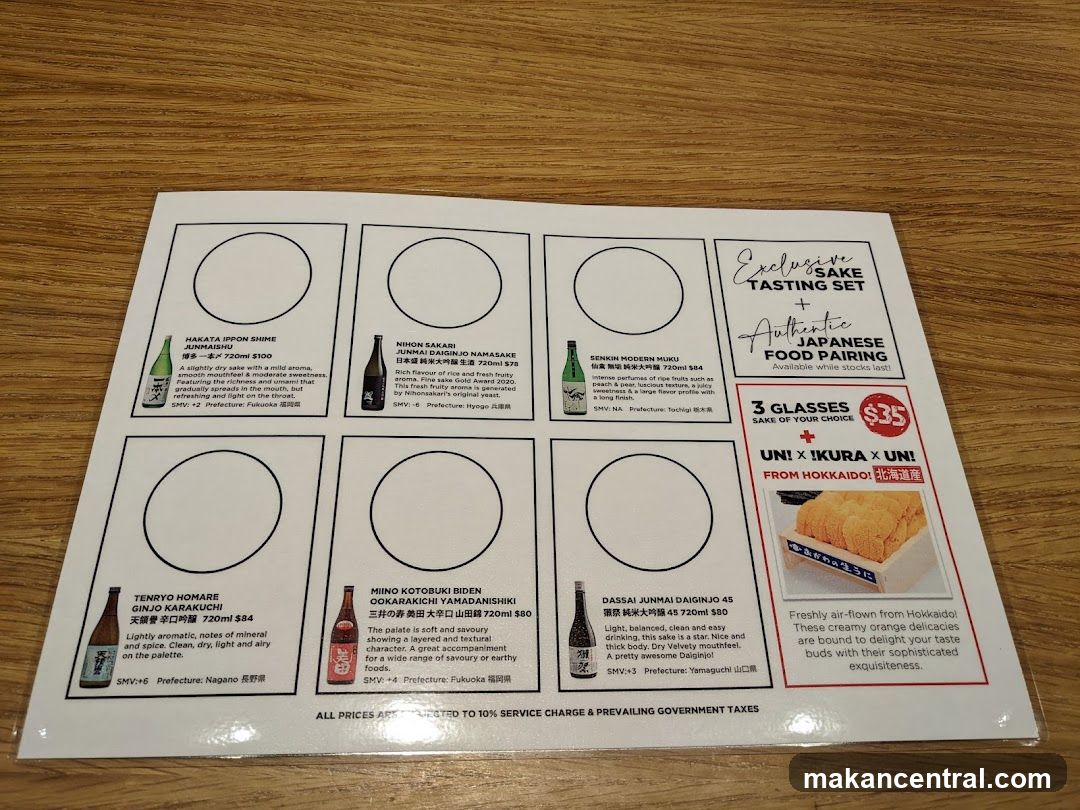 Sake Tasting Set Menu Card