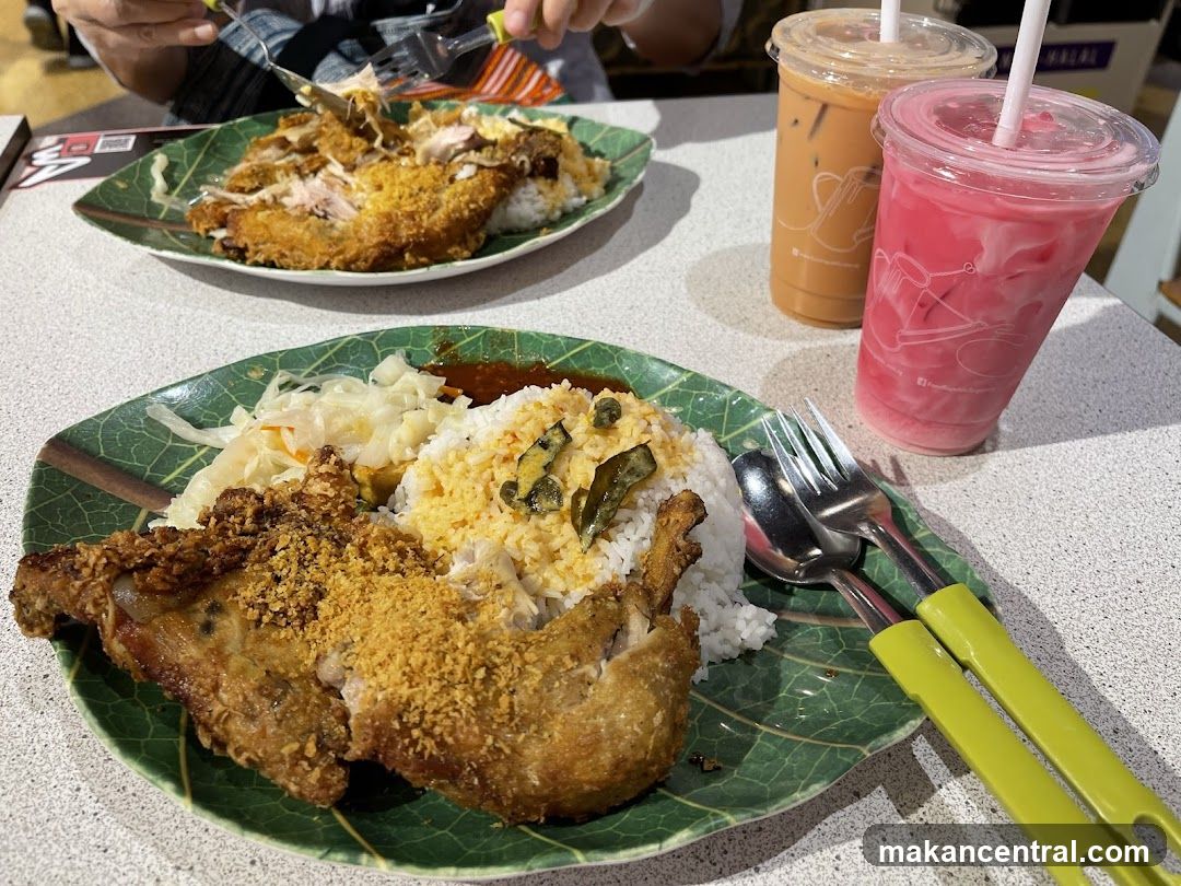 Fried Chicken Rice with Drinks