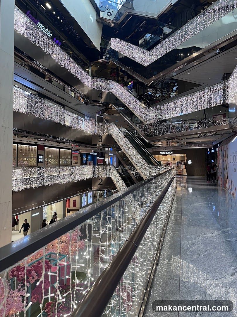 Shopping Mall Interior with Festive Lights