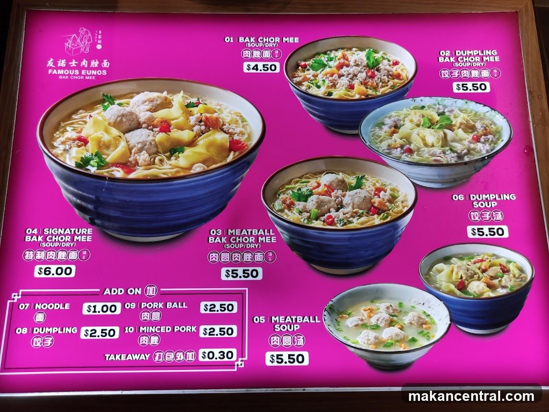 Famous Eunos Bak Chor Mee Menu