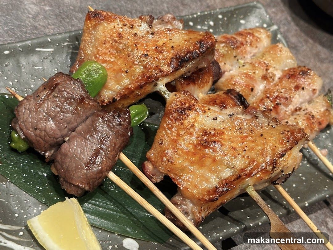 Skewers of grilled meat and chicken