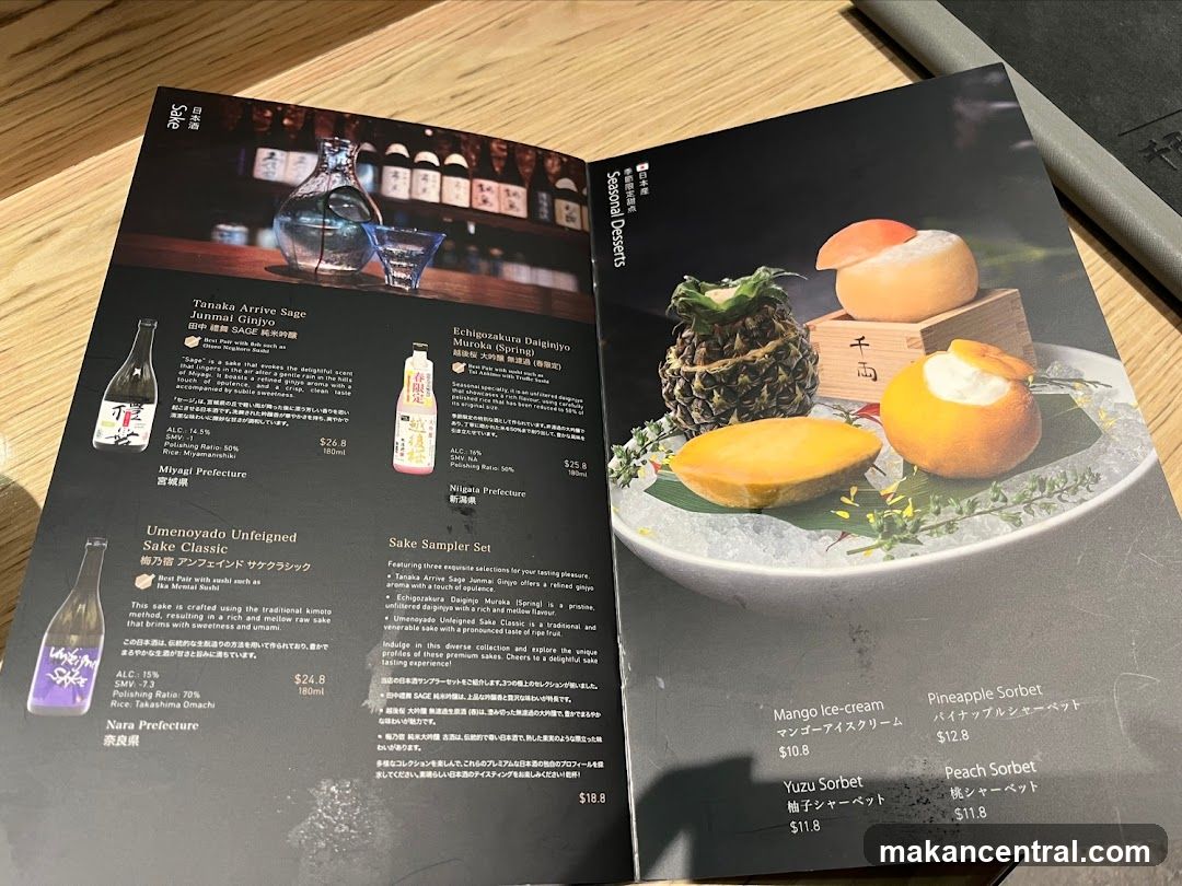Sake and Seasonal Desserts Menu