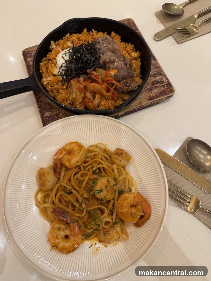 Seafood Pasta and Kimchi Fried Rice