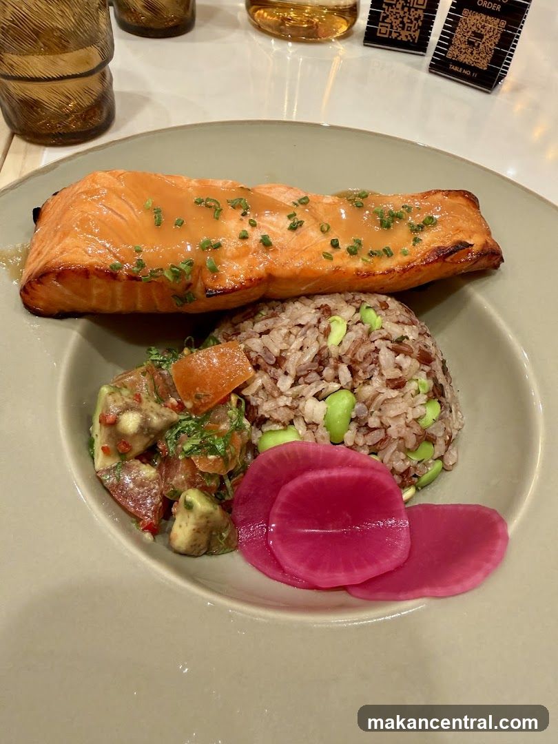 Salmon with Rice and Salad