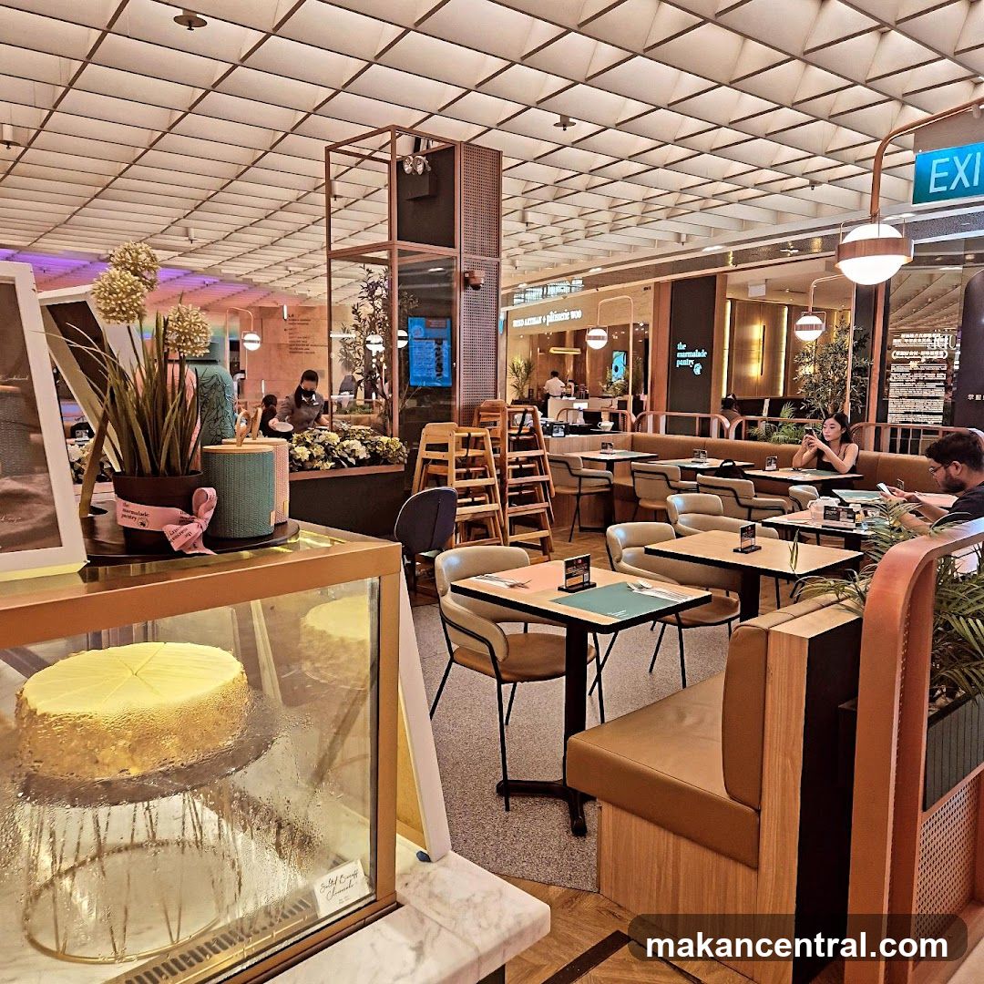 Cafe Interior with Cakes and Seating