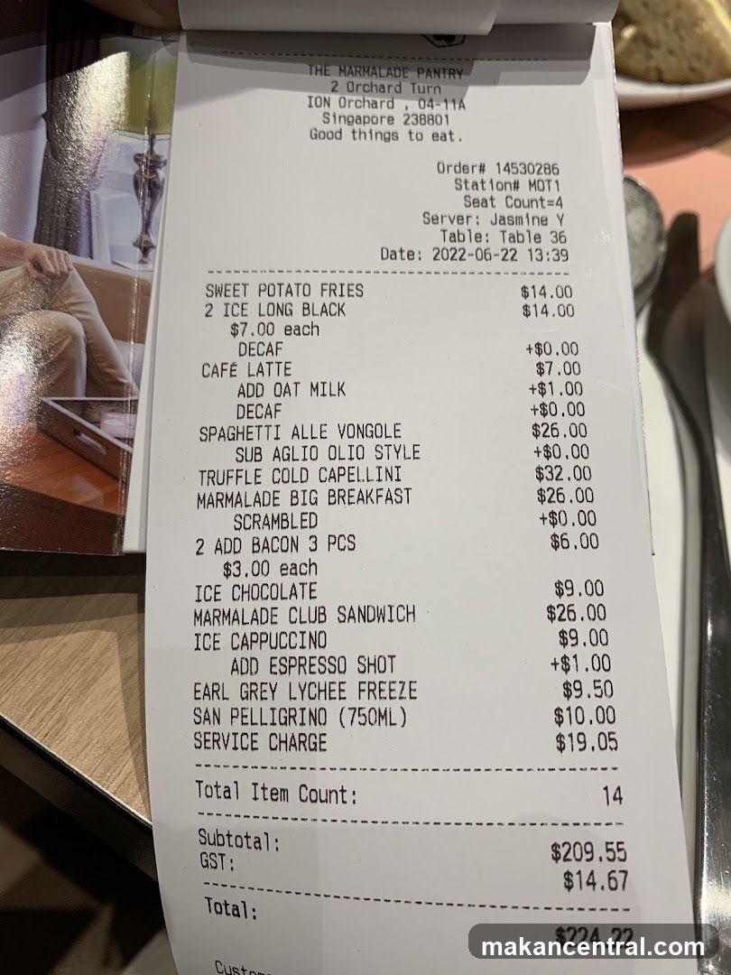 The Marmalade Pantry Receipt