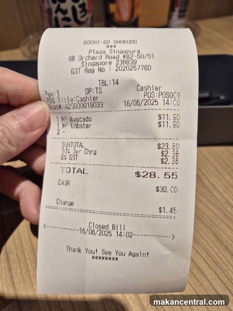 Receipt from Gochi-So Shokudo