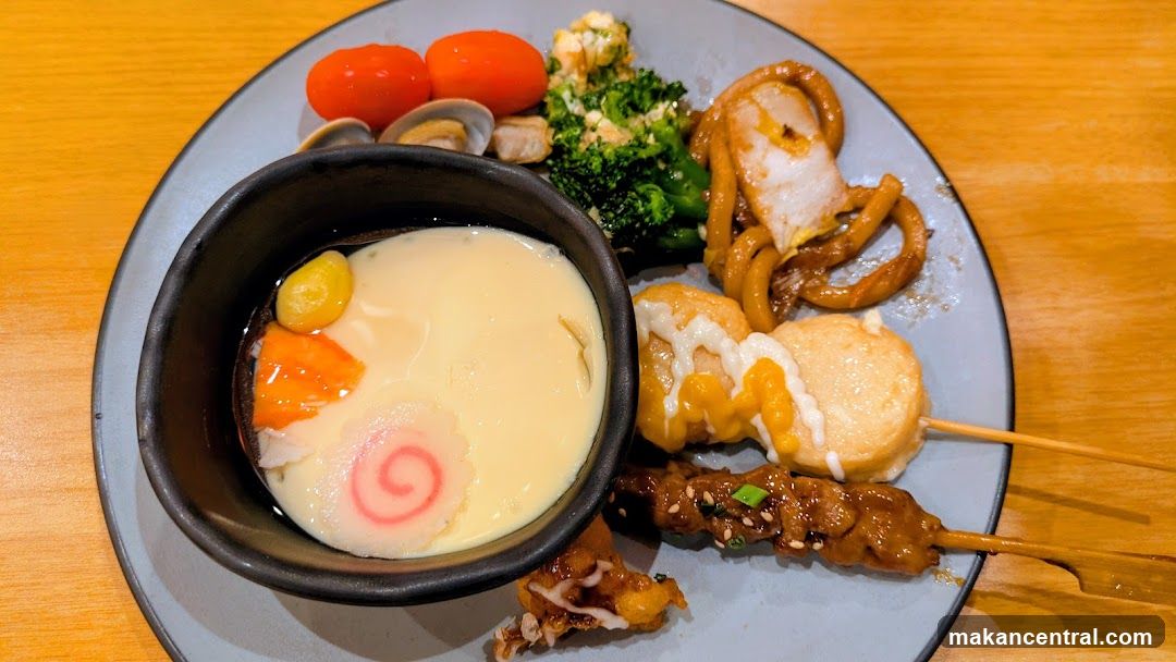 Assorted Skewers and Steamed Egg Custard