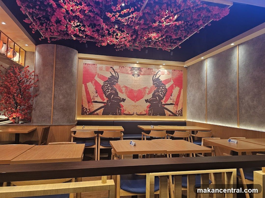 Restaurant Interior with Samurai Artwork