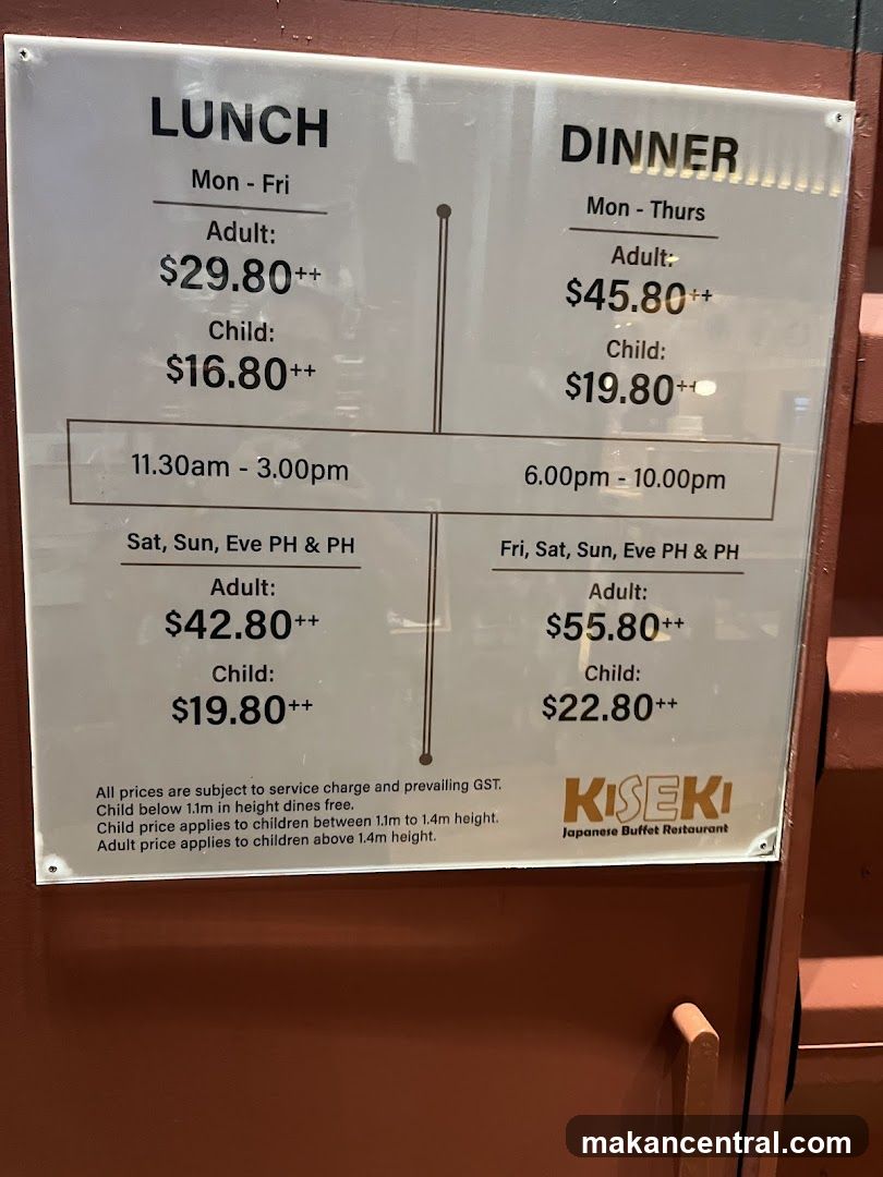 Kiseki Japanese Buffet Restaurant Pricing