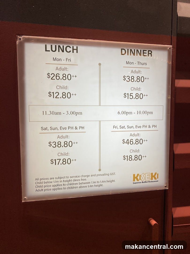 Kiseki Japanese Buffet Restaurant Menu