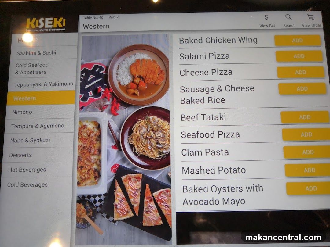 Kiseki Japanese Buffet Restaurant - Western Menu