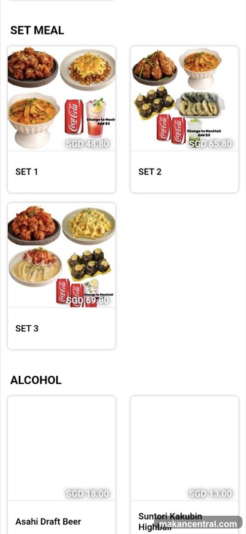 Set Meal and Alcohol Menu