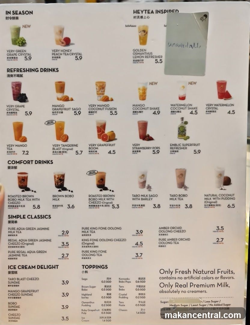 HEYTEA Menu