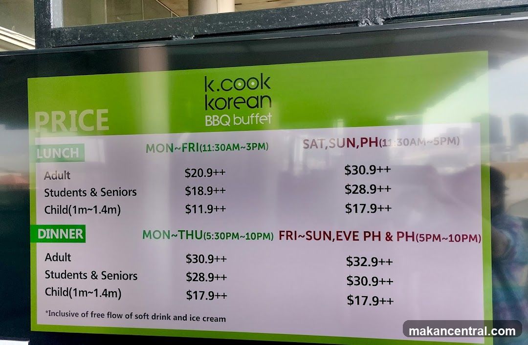 K.Cook Korean BBQ Buffet Prices