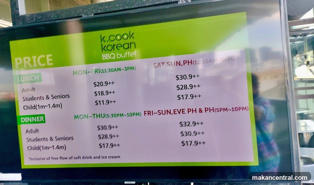 K. Cook Korean BBQ Buffet Prices