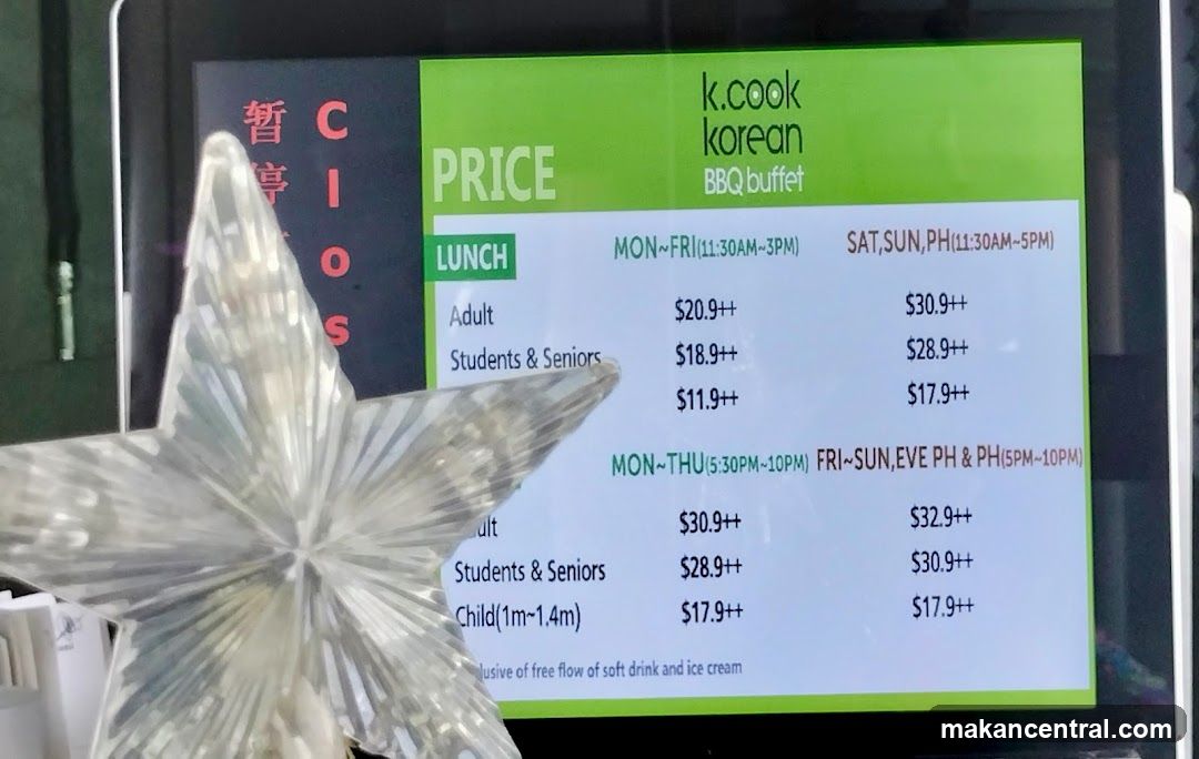 K.Cook Korean BBQ Buffet Pricing
