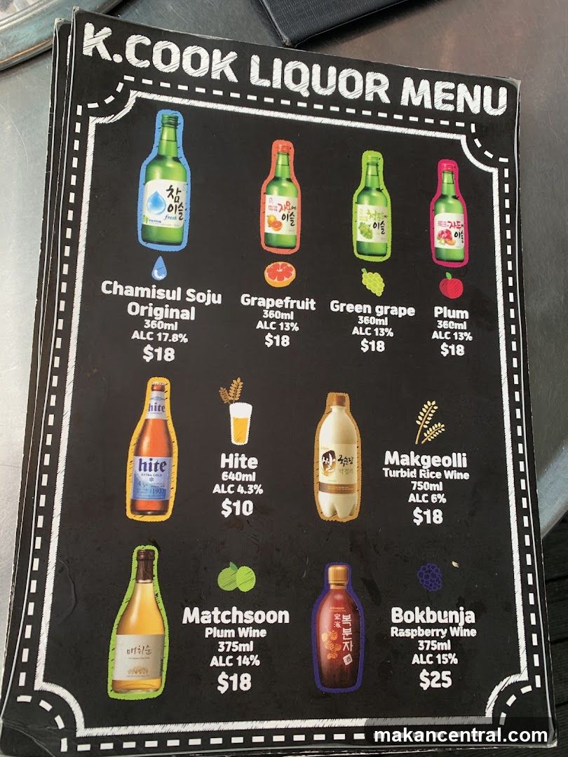 K.COOK LIQUOR MENU