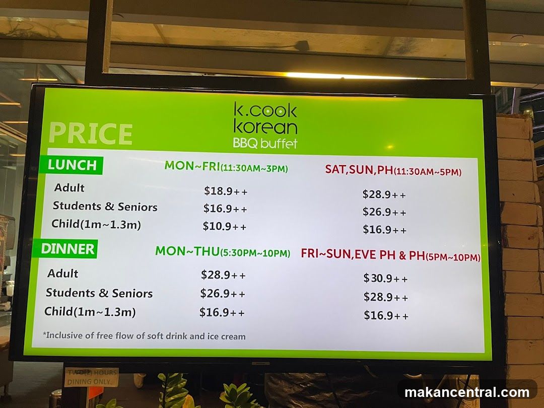 K.Cook Korean BBQ Buffet Prices