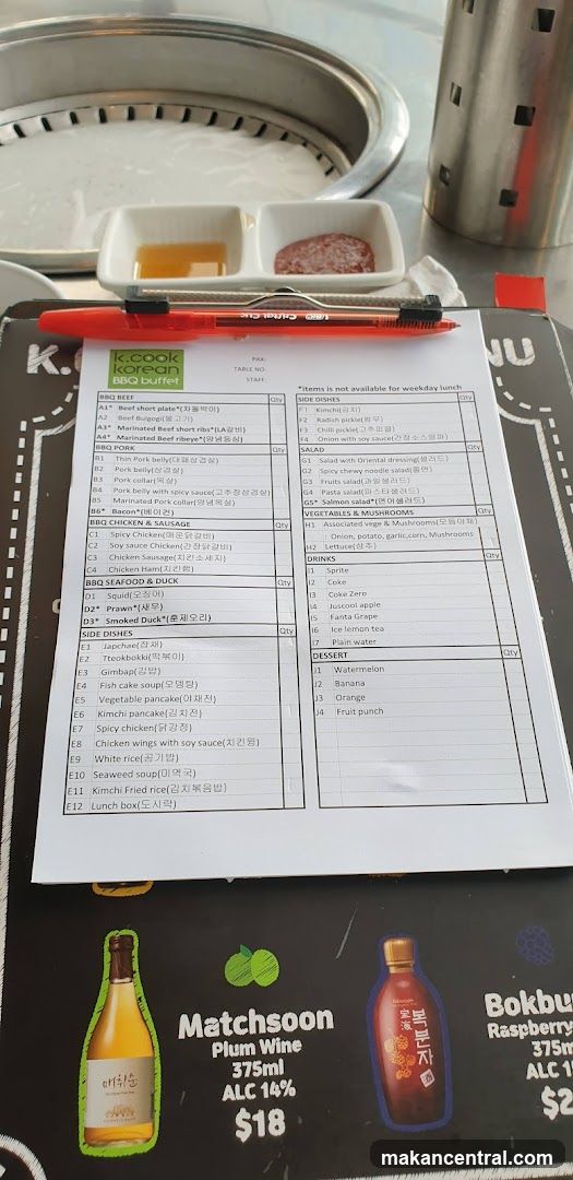 K.Cook Korean BBQ Buffet Menu
