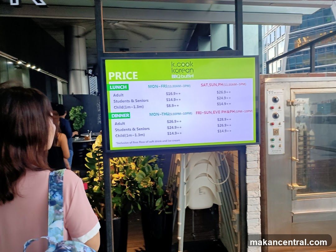 K. Cook Korean BBQ Buffet Price List