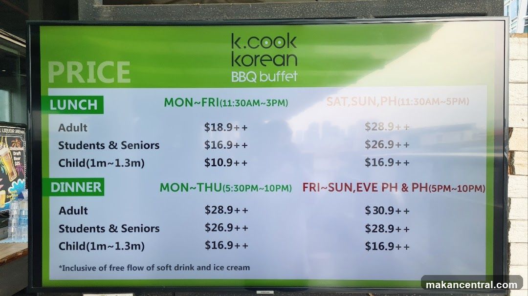 K.Cook Korean BBQ Buffet Prices
