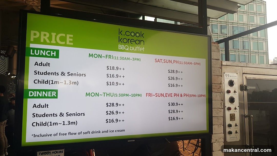 K.Cook Korean BBQ Buffet Prices