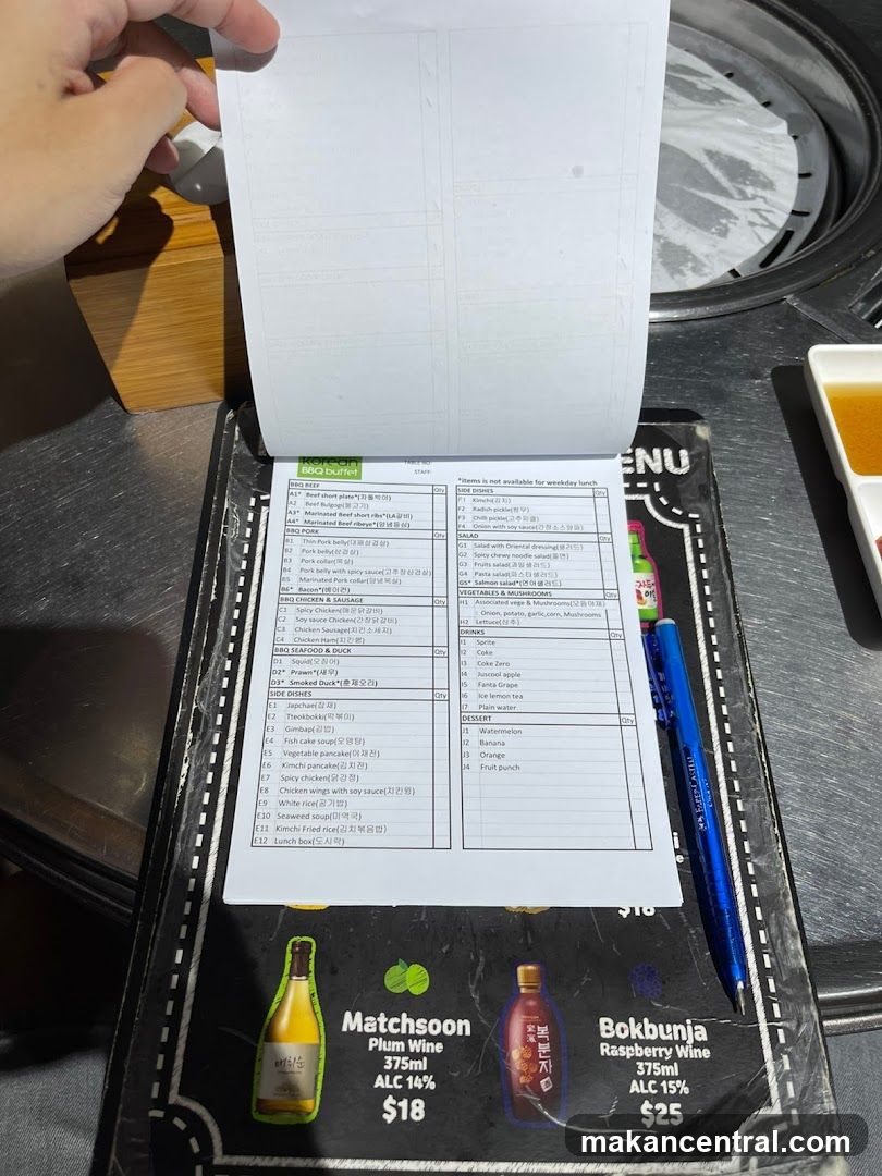 Korean BBQ Buffet Menu