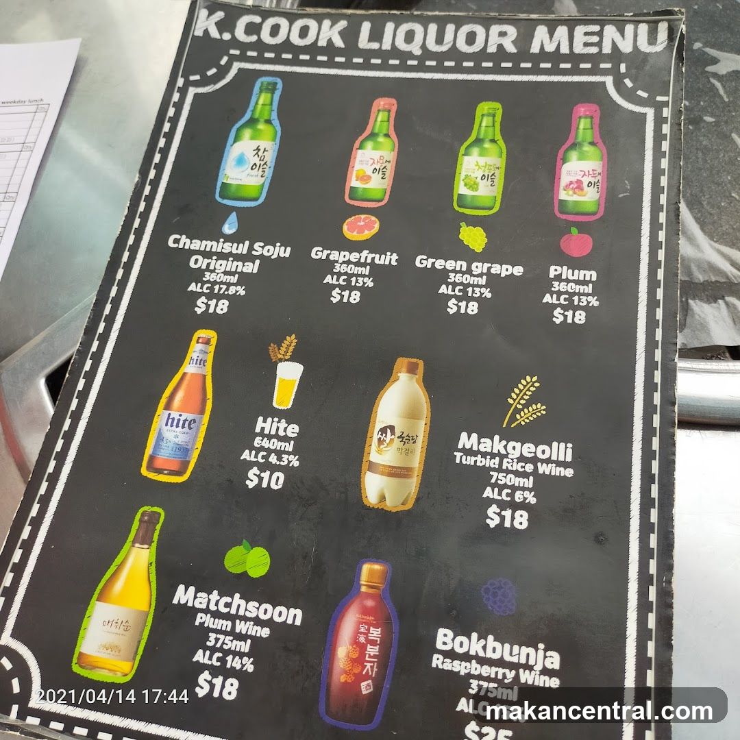 K.COOK LIQUOR MENU