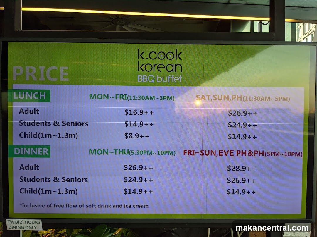 K.Cook Korean BBQ Buffet Prices