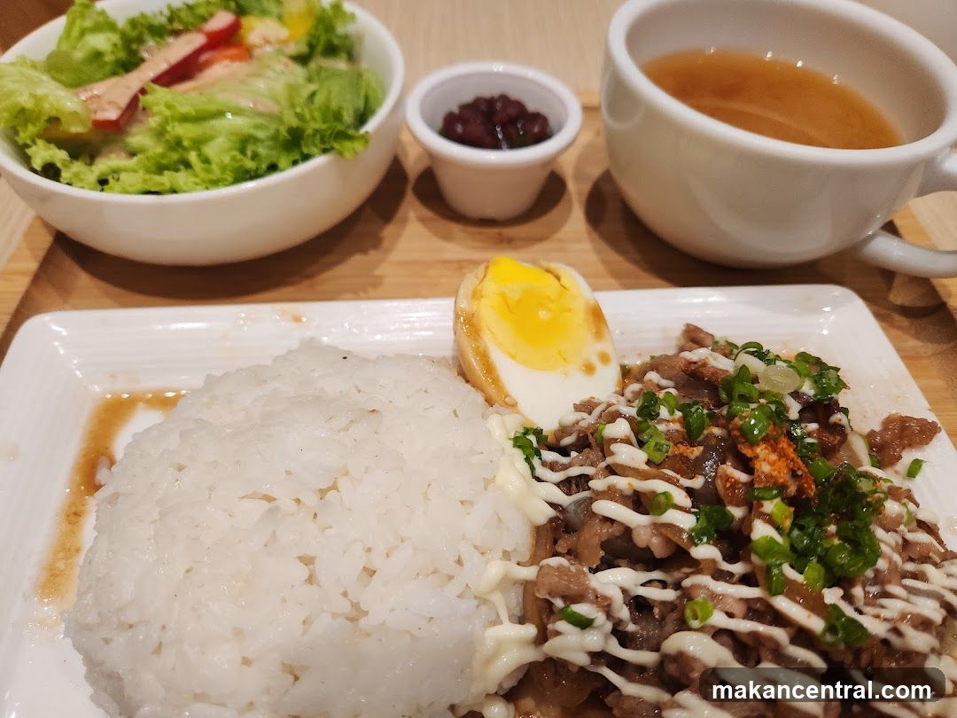 Beef Rice Bowl with Side Salad and Soup