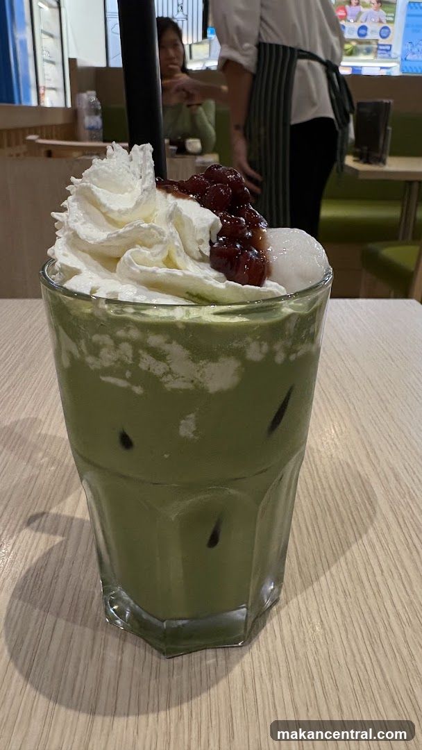 Matcha Frappe with Whipped Cream and Red Bean Topping