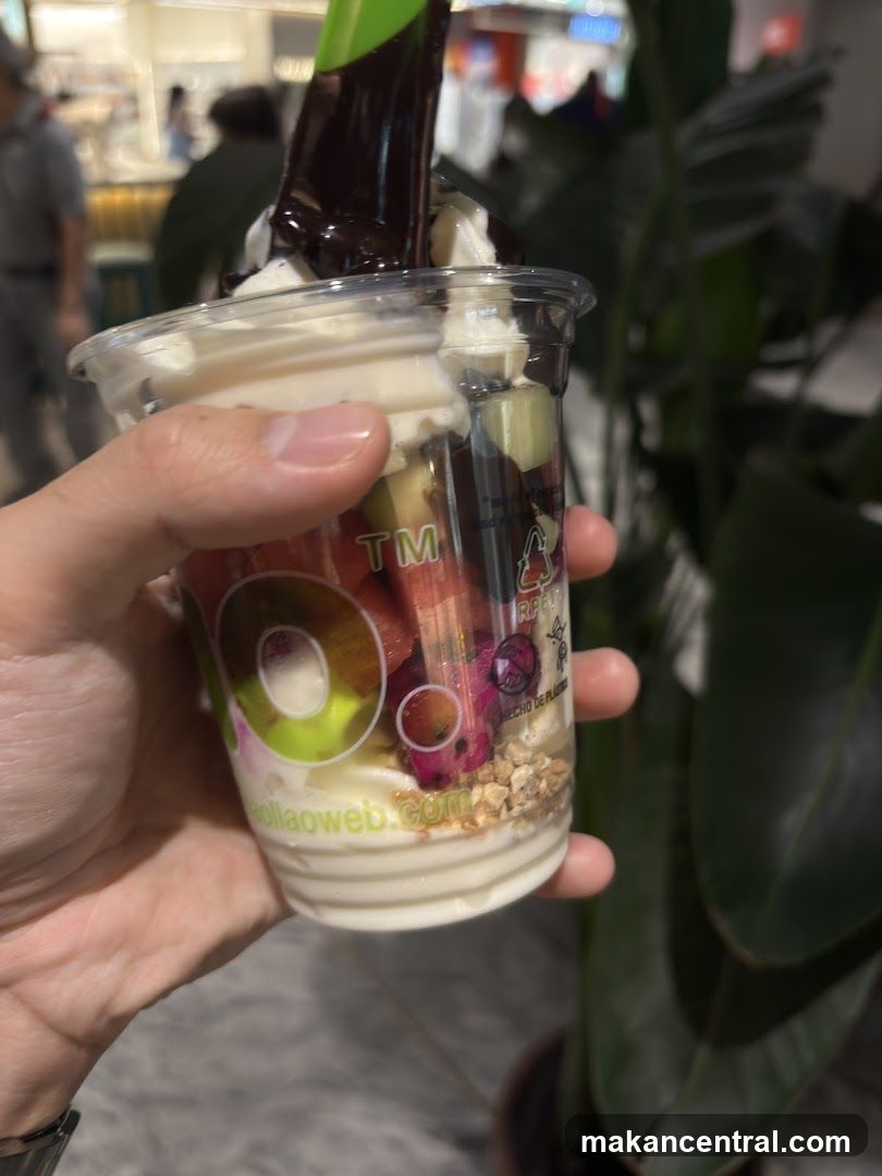 Yogurt Parfait with Fruit and Chocolate Drizzle