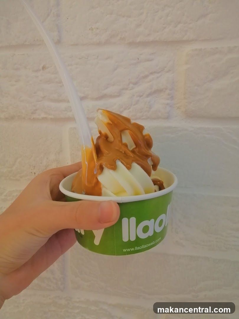 Frozen Yogurt with Caramel Sauce