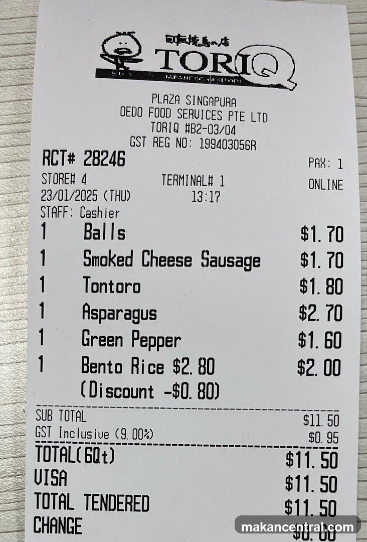 TORIQ Receipt