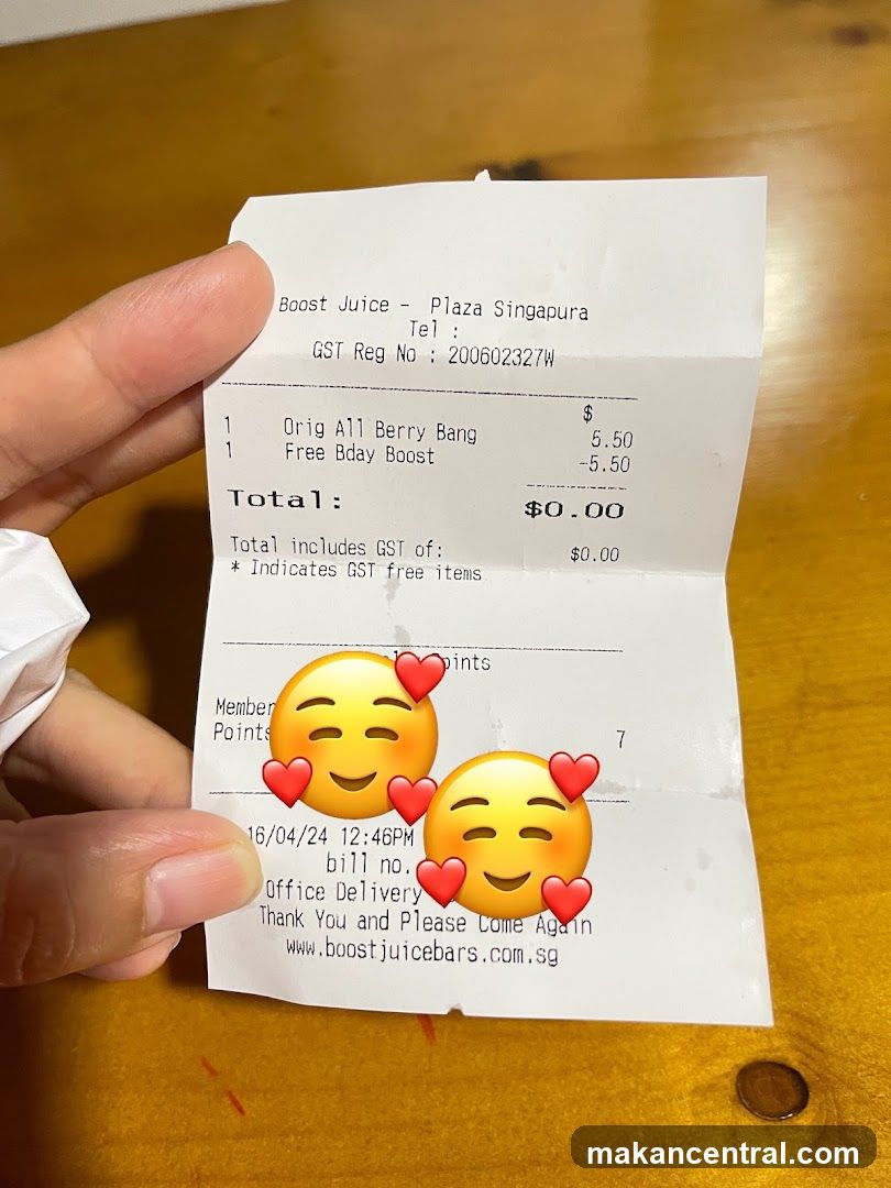 Boost Juice Receipt