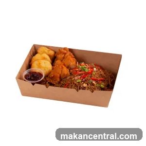Fried chicken and noodles in a box
