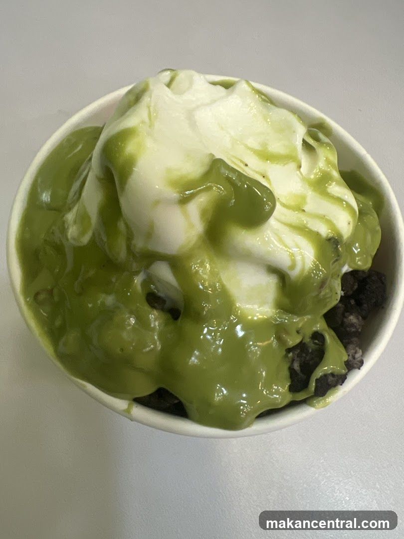 Dessert with green topping