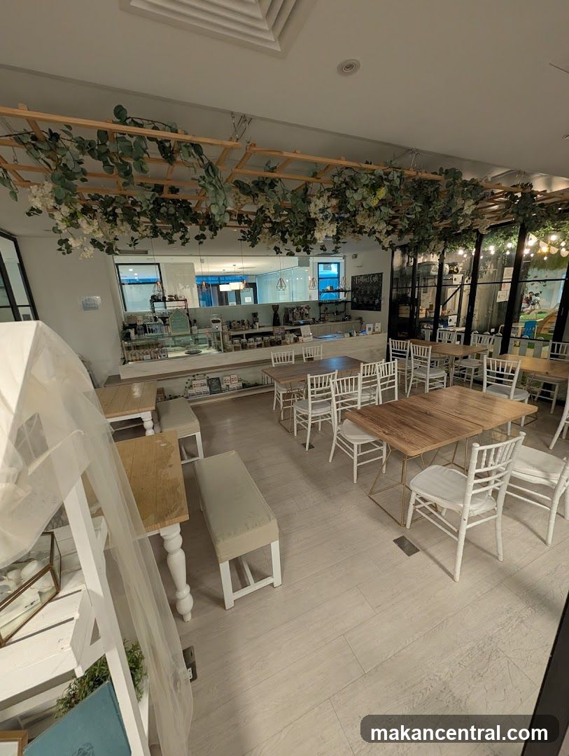Cafe Interior with Floral Decor