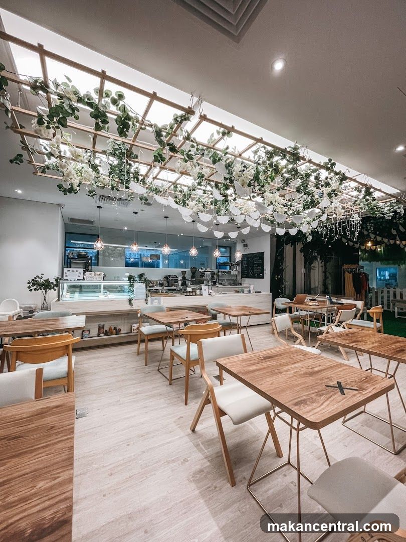 Cafe Interior with Floral Decor