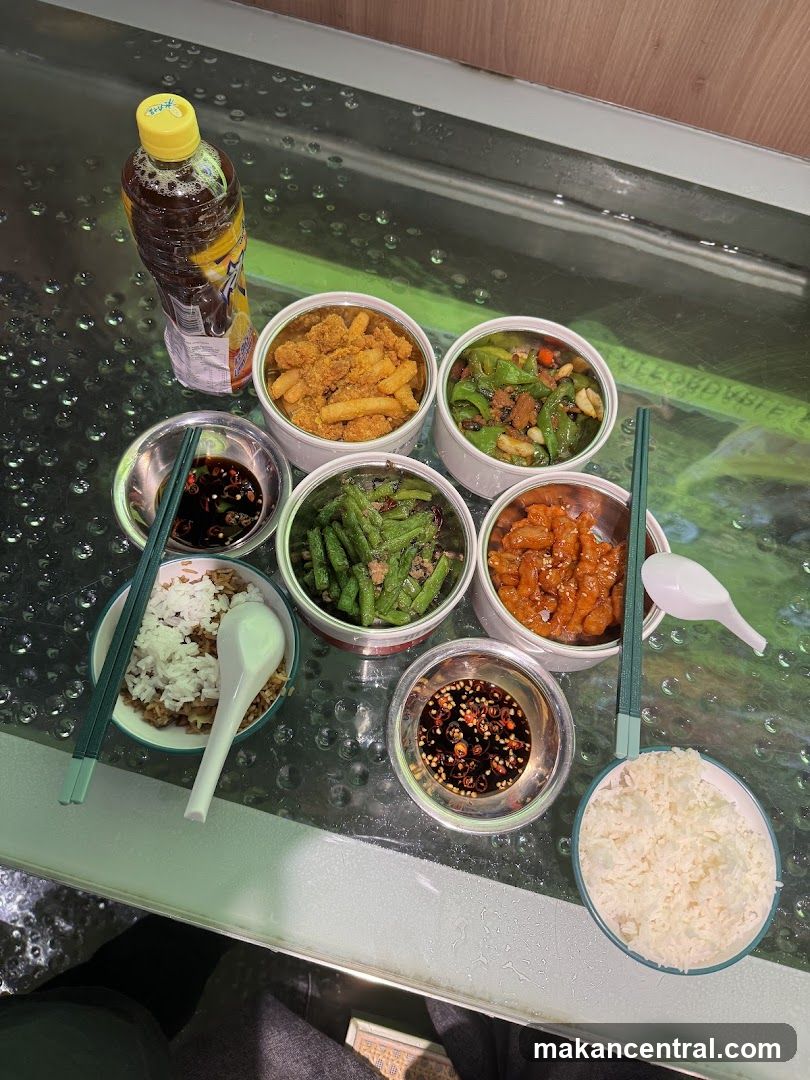 Meal with Drinks and Condiments